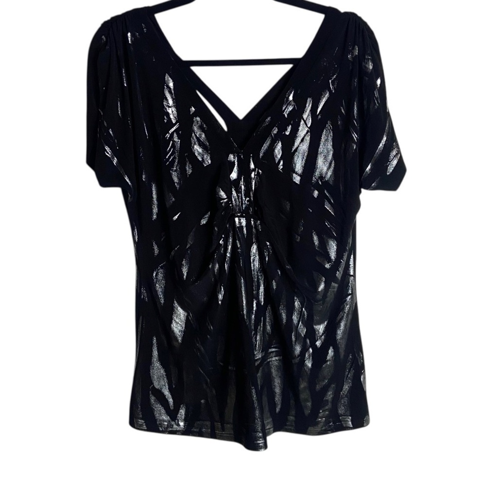 Daytrip Size Large Black Going Out Top Short Sleeve Metalic Fairy Goth Y2K Shirt